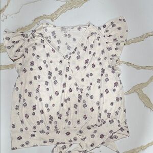 LOFT Cream and Purple Patterned Blouse